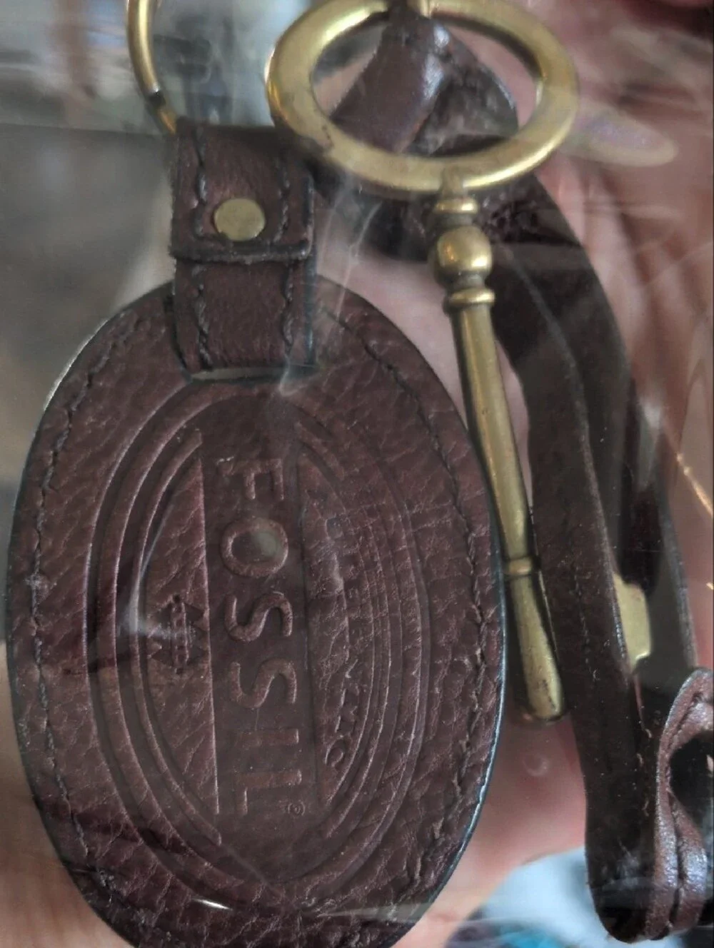 Fossil Brown Leather Key & Card Holder with Brass Hardware